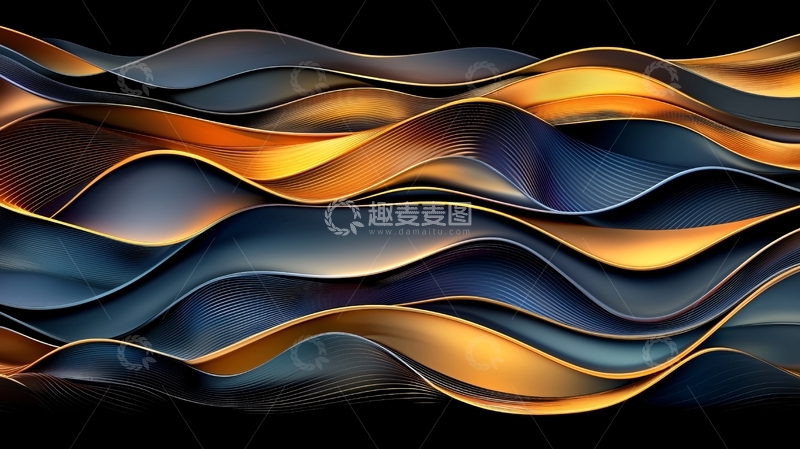 高清大图下载【趣麦麦图】金色蓝色波浪流动抽象背景