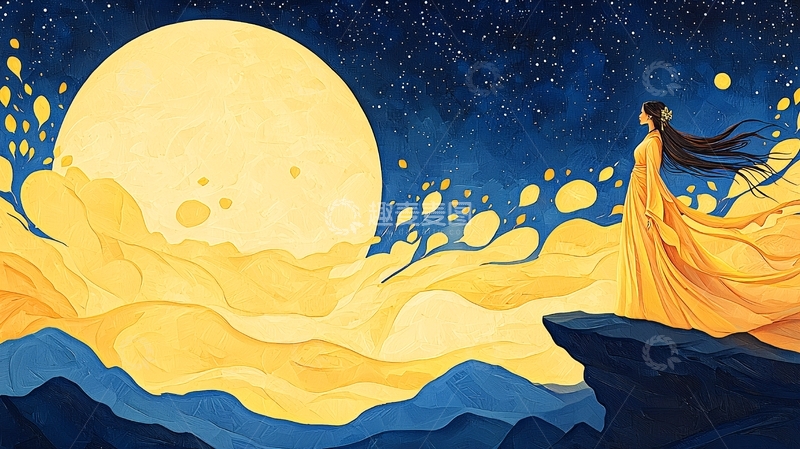 高清大图下载【趣麦麦图】月夜女子高清图片