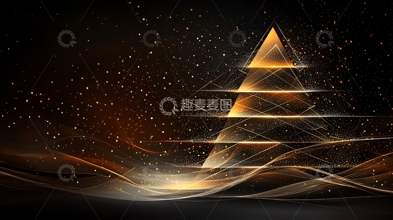 高清大图下载【趣麦麦图】金色线条构成的抽象树