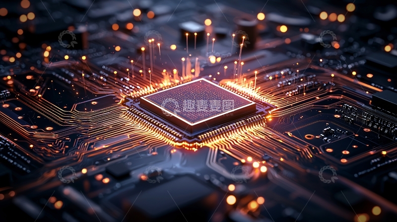 高清大图下载【趣麦麦图】芯片电路板发光科技感微观