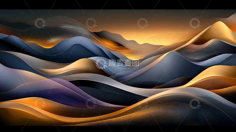 高清大图下载【趣麦麦图】抽象山脉金色天空