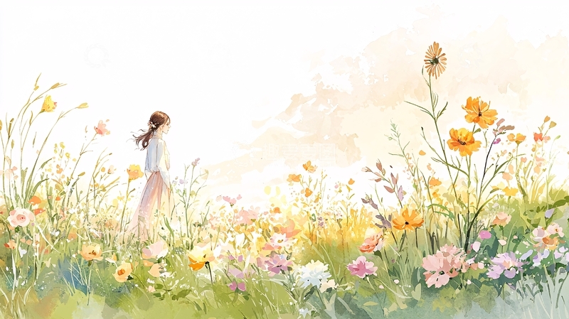 高清大图下载【趣麦麦图】少女在花丛中背影