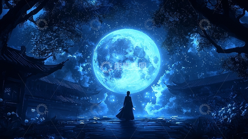 高清大图下载【趣麦麦图】月夜下的孤独身影