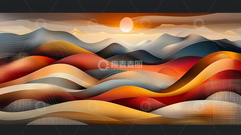 高清大图下载【趣麦麦图】抽象山脉日落图