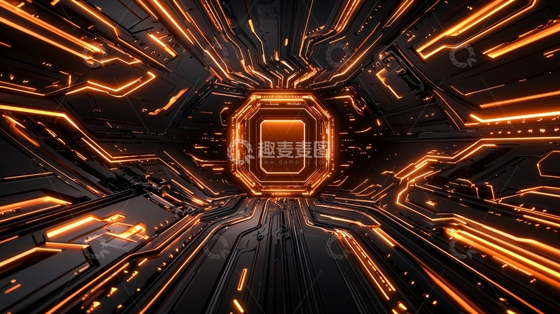 高清大图下载【趣麦麦图】橙色科技电路板发光