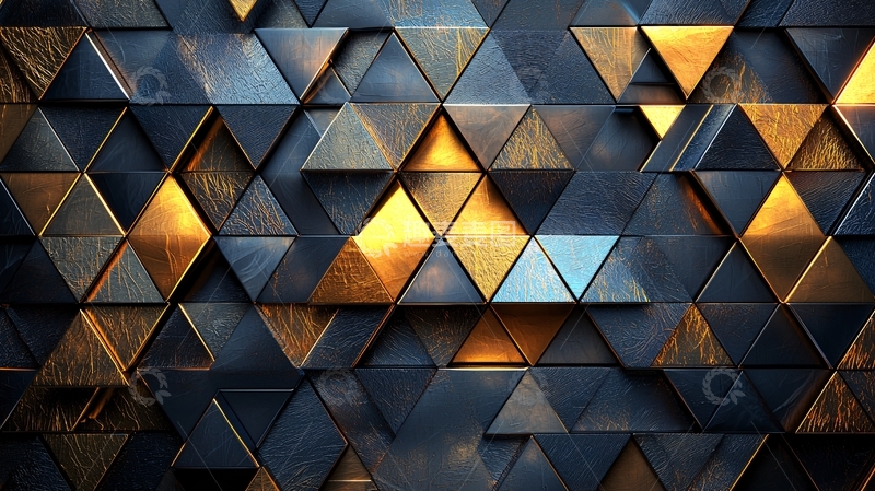 高清大图下载【趣麦麦图】金色和蓝色三角形组合