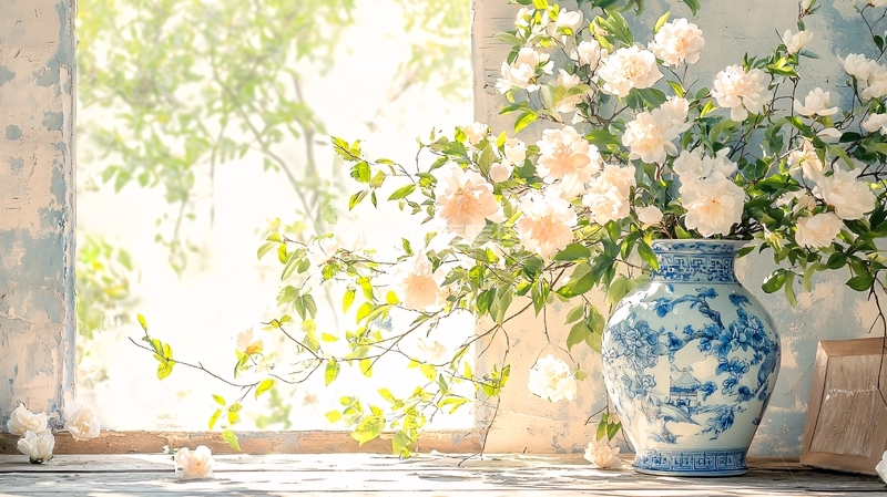 高清大图下载【趣麦麦图】窗边白色玫瑰花