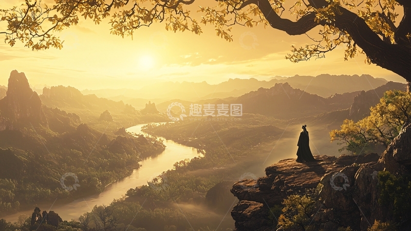 高清大图下载【趣麦麦图】壮丽山河下的剪影