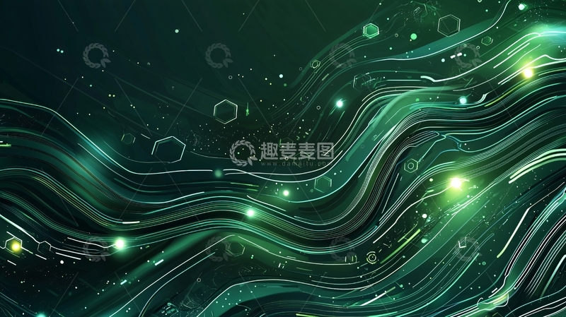 高清大图下载【趣麦麦图】-绿色流动曲线带光点