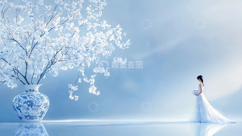 高清大图下载【趣麦麦图】白色花树下的新娘