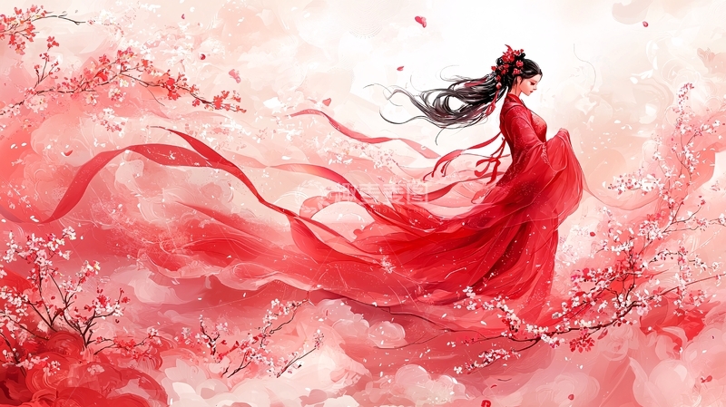 高清大图下载【趣麦麦图】红衣女子高清图片