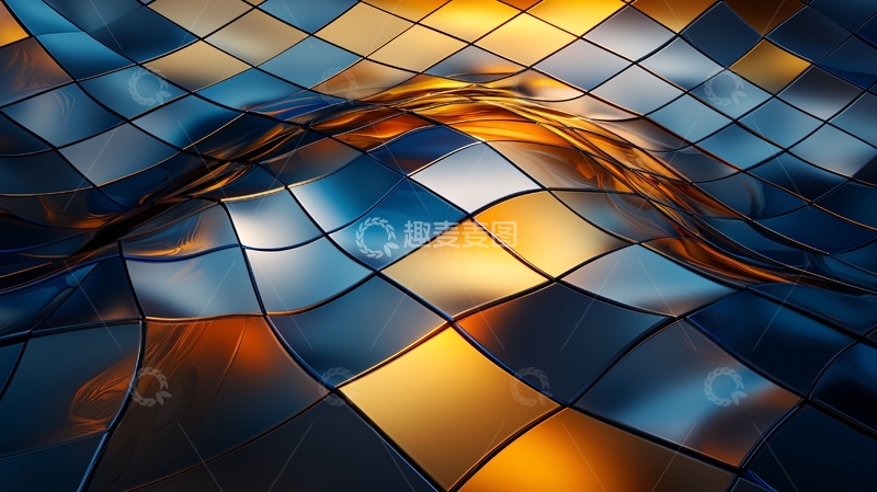 高清大图下载【趣麦麦图】蓝色金色交织的格子图案