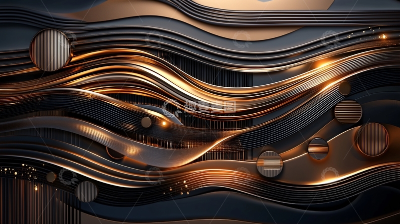 高清大图下载【趣麦麦图】金色波浪纹理抽象背景