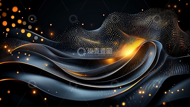 高清大图下载【趣麦麦图】黑色背景上的金色波浪