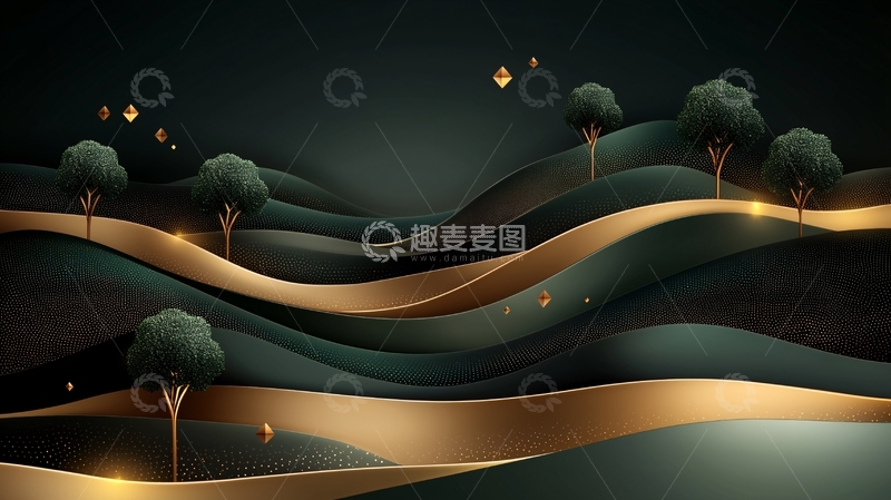 高清大图下载【趣麦麦图】抽象山水金色线条