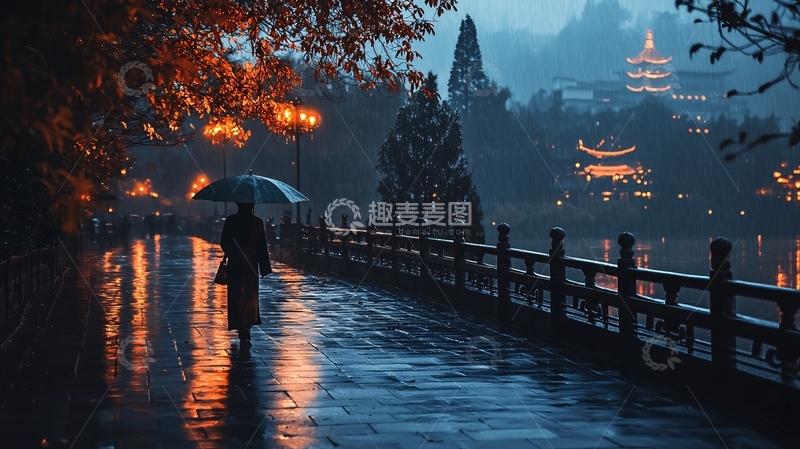 高清大图下载【趣麦麦图】雨夜独行高清图片
