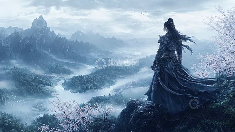 高清大图下载【趣麦麦图】背影女子站在山巅远眺