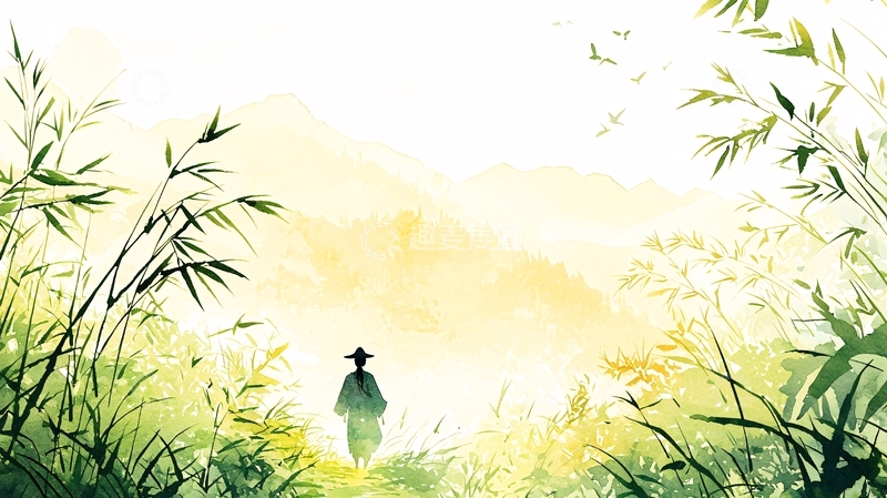 高清大图下载【趣麦麦图】水墨风田园风光人物背影