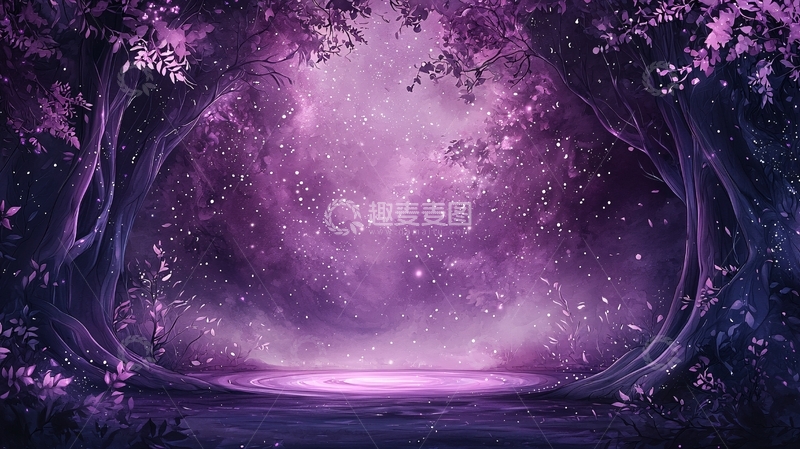 高清大图下载【趣麦麦图】紫色梦幻森林背景