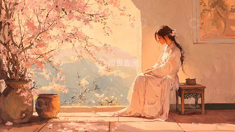 高清大图下载【趣麦麦图】古风女子窗边赏花