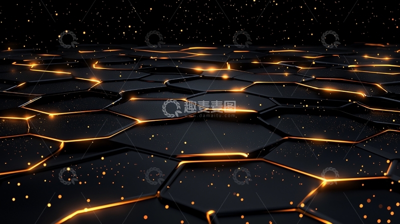 高清大图下载【趣麦麦图】黑色六边形发光纹理