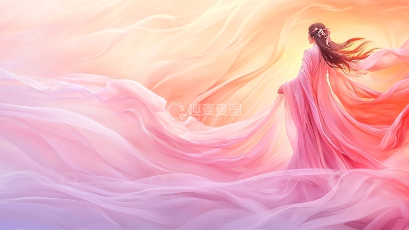 高清大图下载【趣麦麦图】梦幻粉色连衣裙女子