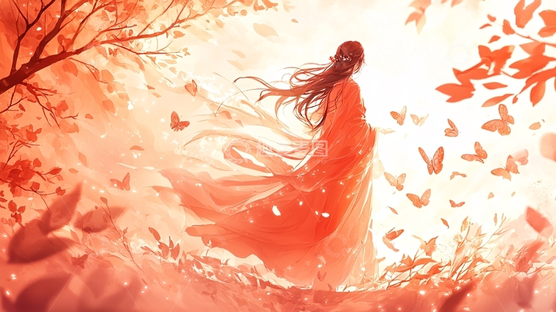 高清大图下载【趣麦麦图】秋日红衣女子