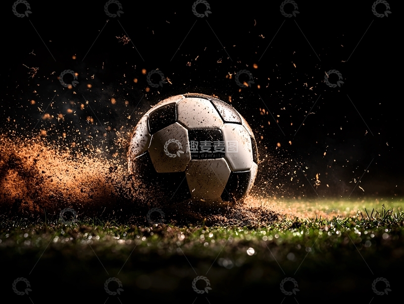 高清大图下载【趣麦麦图】足球在草地上飞溅泥土