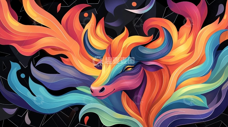 高清大图下载【趣麦麦图】色彩斑斓的公牛插画