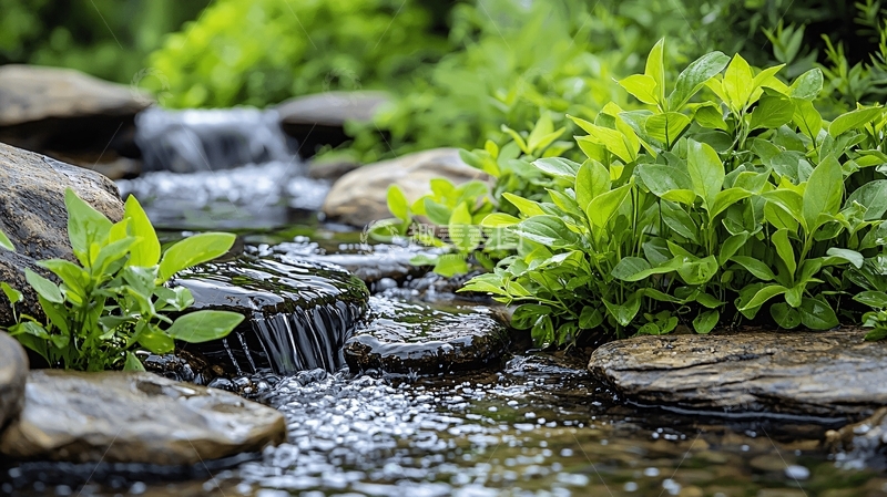 高清大图下载【趣麦麦图】小溪流水石头绿植