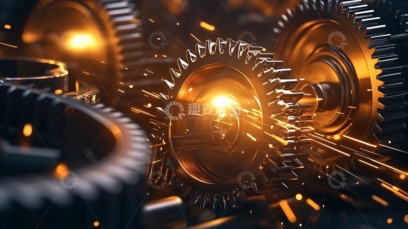 高清大图下载【趣麦麦图】复杂齿轮机械发光特写