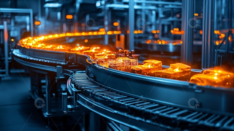 高清大图下载【趣麦麦图】工业传送带上的炽热金属