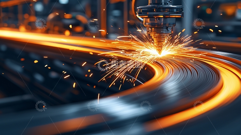 高清大图下载【趣麦麦图】金属管道激光切割火花四溅