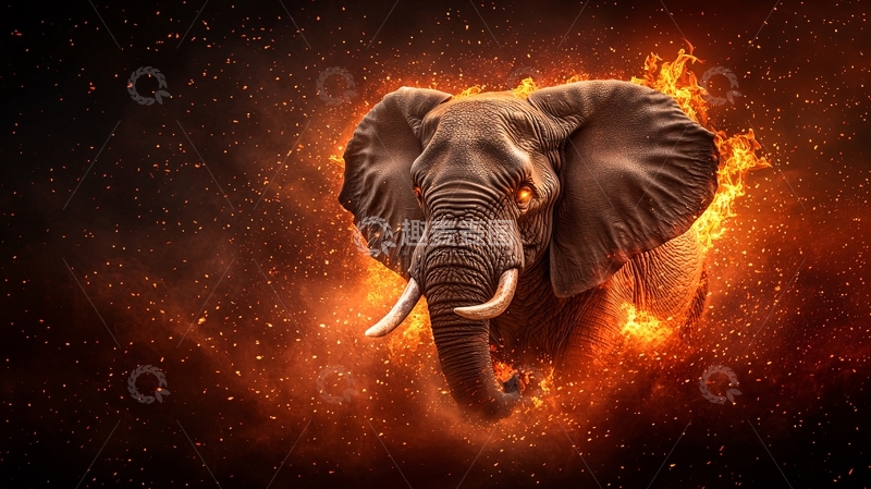 高清大图下载【趣麦麦图】燃烧的大象肖像