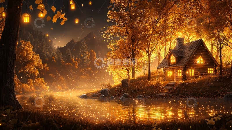 高清大图下载【趣麦麦图】秋夜童话小屋