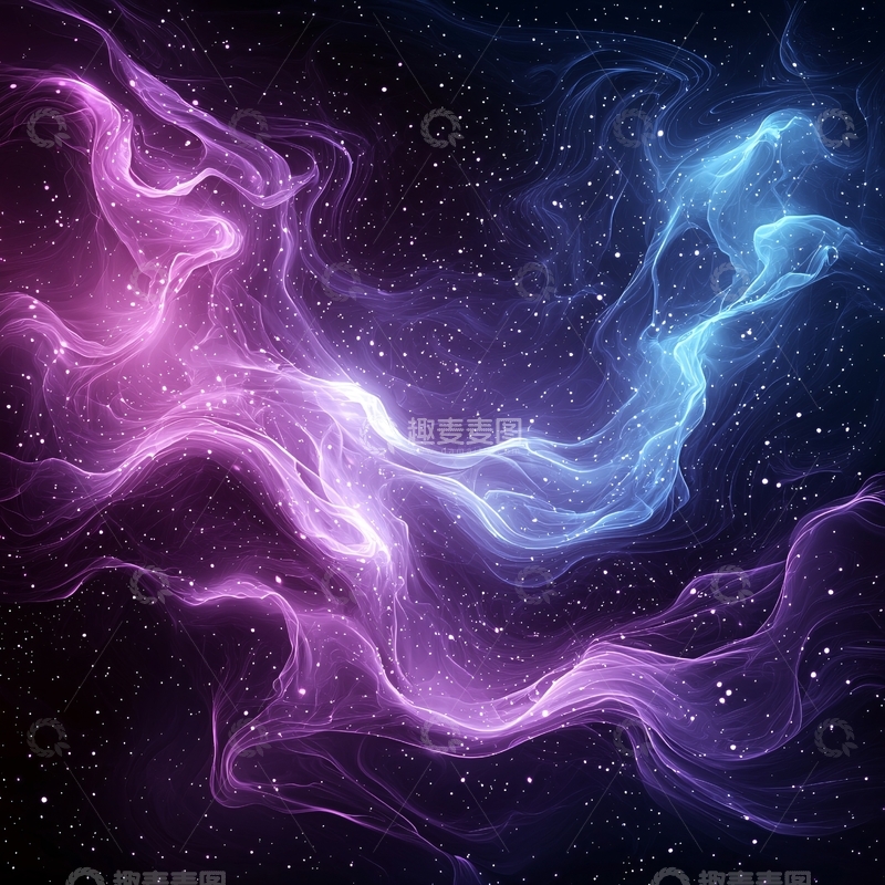 高清大图下载【趣麦麦图】紫蓝星云在夜空中闪耀