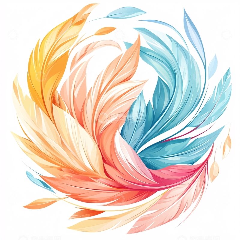 高清大图下载【趣麦麦图】彩色羽毛环绕的抽象图案