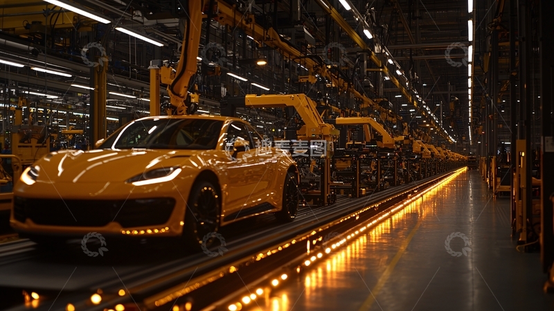 高清大图下载【趣麦麦图】汽车生产线上的黄色跑车