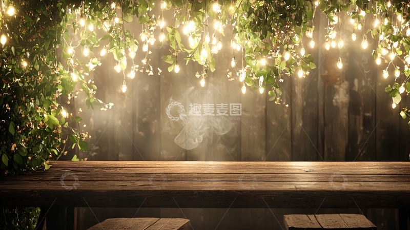 高清大图下载【趣麦麦图】浪漫灯光下的木质桌面