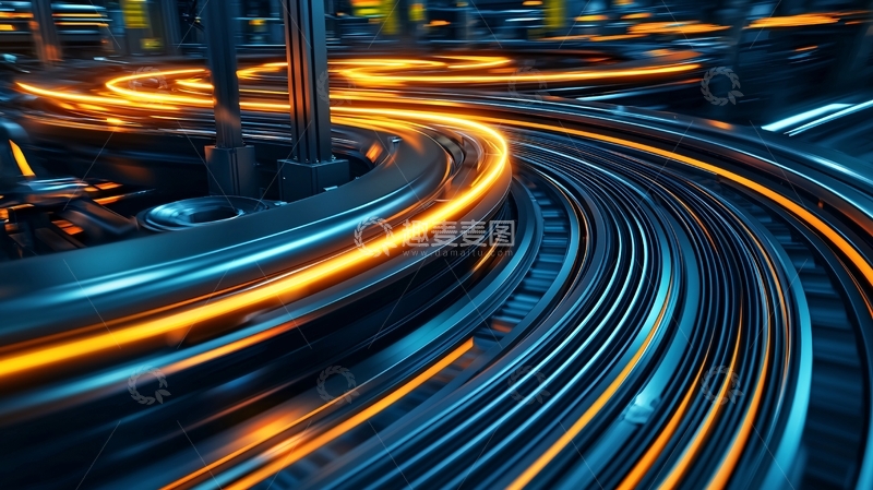 高清大图下载【趣麦麦图】光线缠绕的金属管道