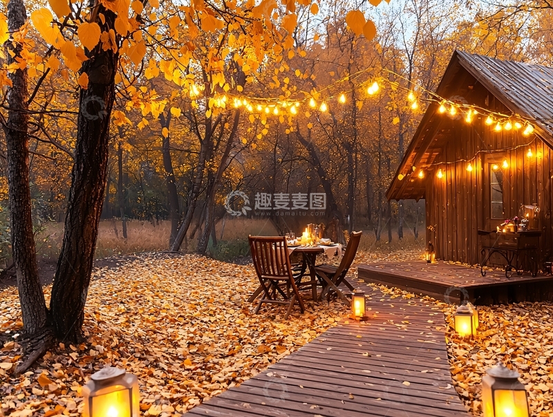 高清大图下载【趣麦麦图】秋日小屋的温暖氛围