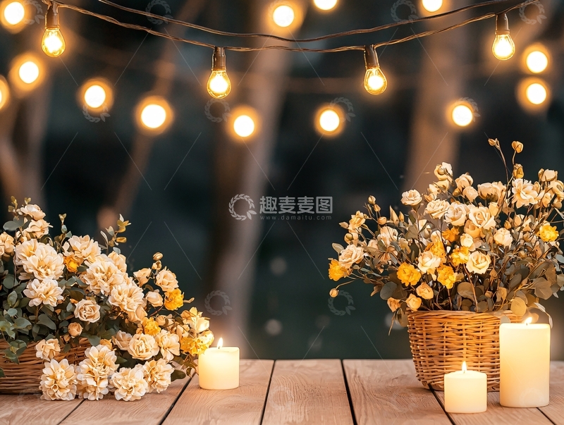 高清大图下载【趣麦麦图】浪漫的灯光鲜花烛光晚餐