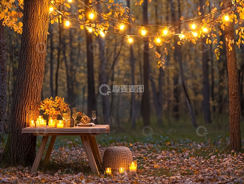 高清大图下载【趣麦麦图】浪漫森林中的餐桌