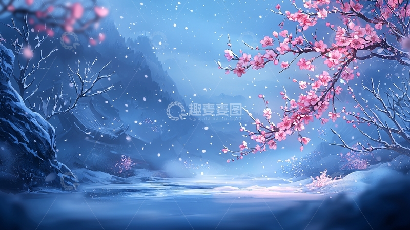 高清大图下载【趣麦麦图】冰雪樱花梦幻场景