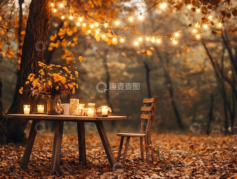 高清大图下载【趣麦麦图】秋季森林中的浪漫餐桌