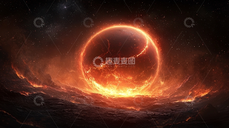 高清大图下载【趣麦麦图】燃烧星球周围火焰星云