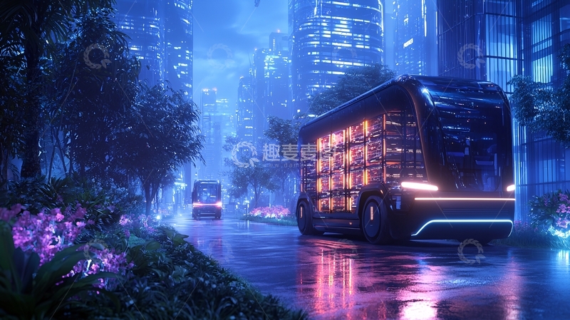 高清大图下载【趣麦麦图】未来城市夜景车辆行驶