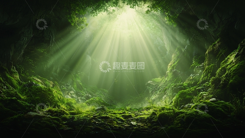 高清大图下载【趣麦麦图】神秘森林光线穿透