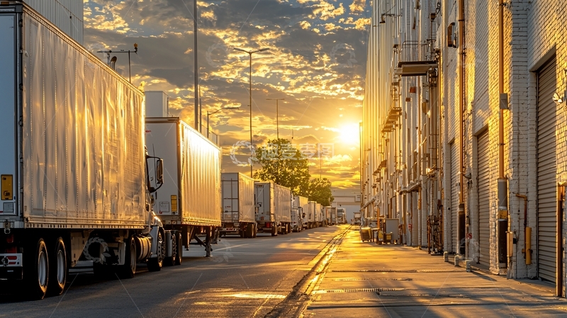 高清大图下载【趣麦麦图】卡车队列日落景象
