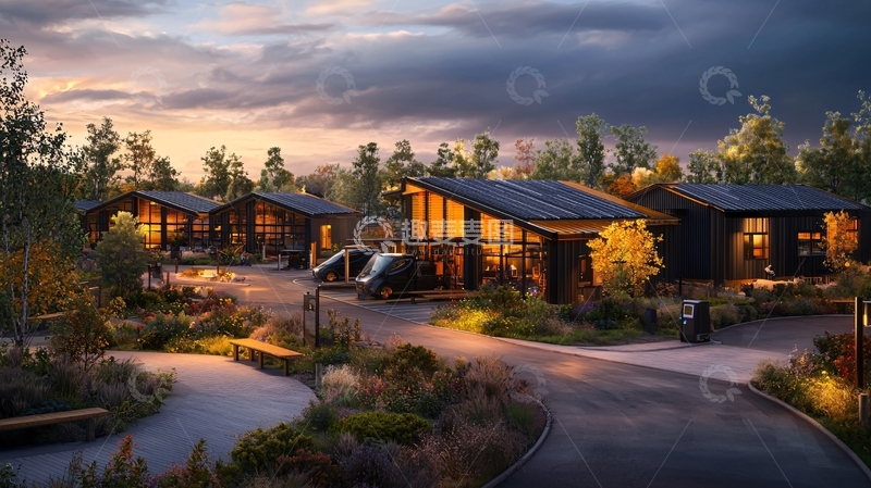 高清大图下载【趣麦麦图】林间小屋的傍晚景色